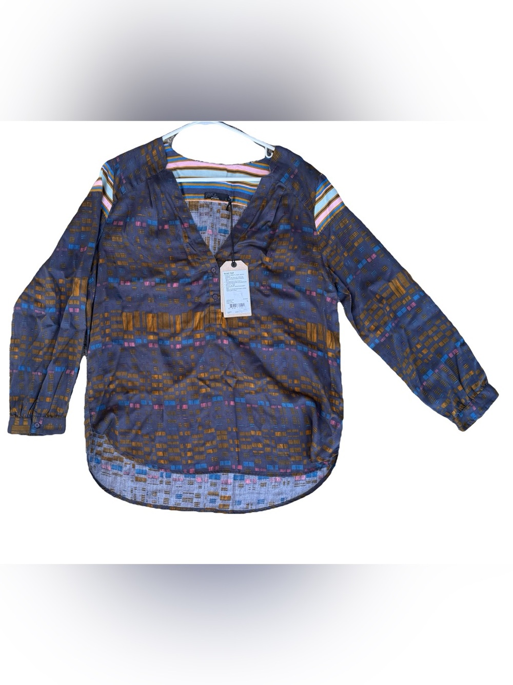 Prana Elsie Top Blouse in Navy and Mustard